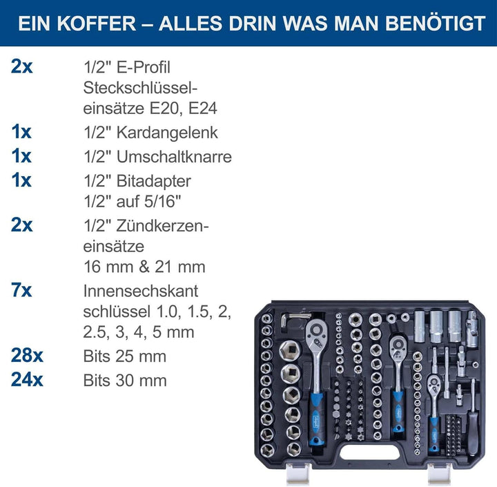 Scheppach Werkzeugkoffer TB180 Steckschlüsselsatz 180-tlg | 1/4"+3/8"+1/2" Ratschen, Verlängerung, S