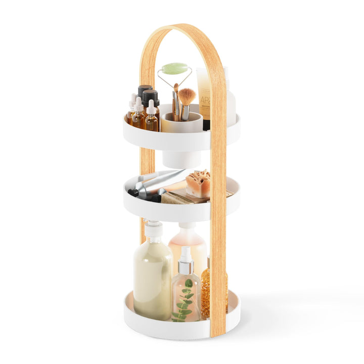 Umbra Bellwood Caddy, Organizer für Make-up und Kosmetik, robuster drehbarer Behälter mit Holzgriff,