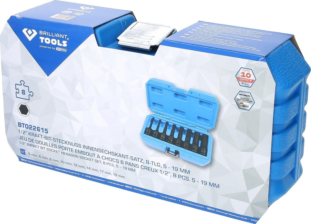 BRILLIANT TOOLS BT022615 1/2" Kraft-Bit-Stecknuss Innensechskant, 5-19 mm Satz, 8-TLG. [Powered by K