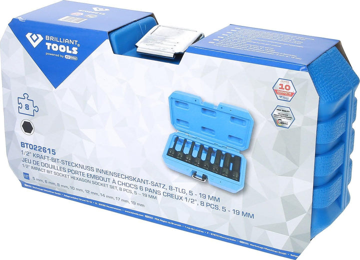 BRILLIANT TOOLS BT022615 1/2" Kraft-Bit-Stecknuss Innensechskant, 5-19 mm Satz, 8-TLG. [Powered by K
