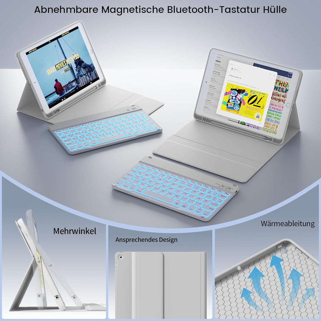 Tastatur Hülle für iPad 9. / 8. / 7. Generation 10,2 Zoll, 360° Schutz TPU Hülle mit Abnehmbarer Bel