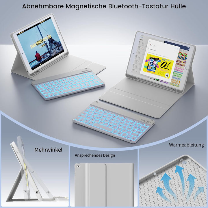 Tastatur Hülle für iPad 9. / 8. / 7. Generation 10,2 Zoll, 360° Schutz TPU Hülle mit Abnehmbarer Bel