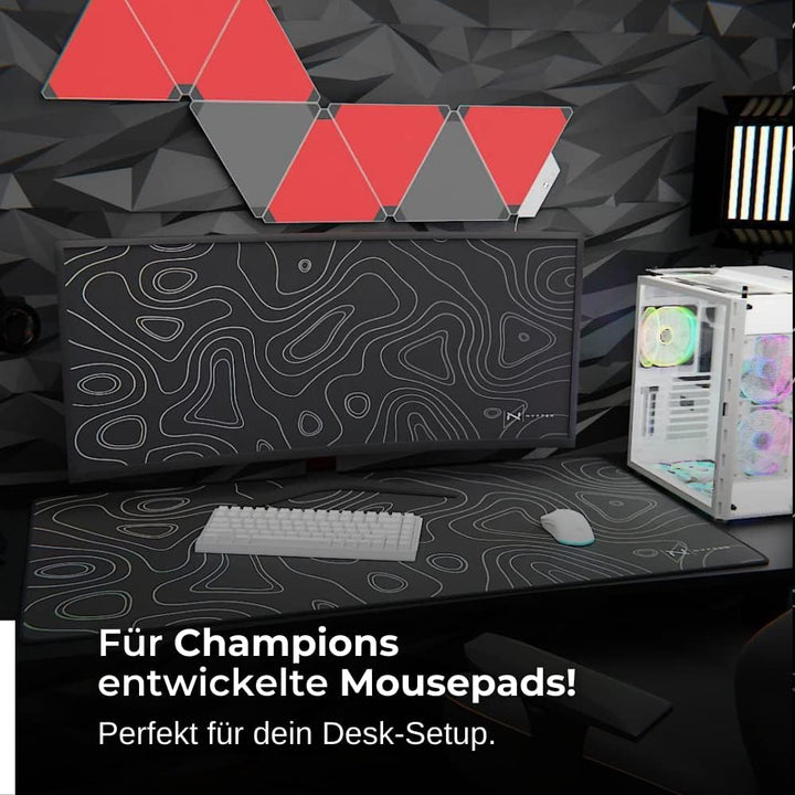 Nyfter - 3XL Gaming Mauspad Schwarz im Topography Design 1200 x 600mm Premium Mousepad Size Gross ve