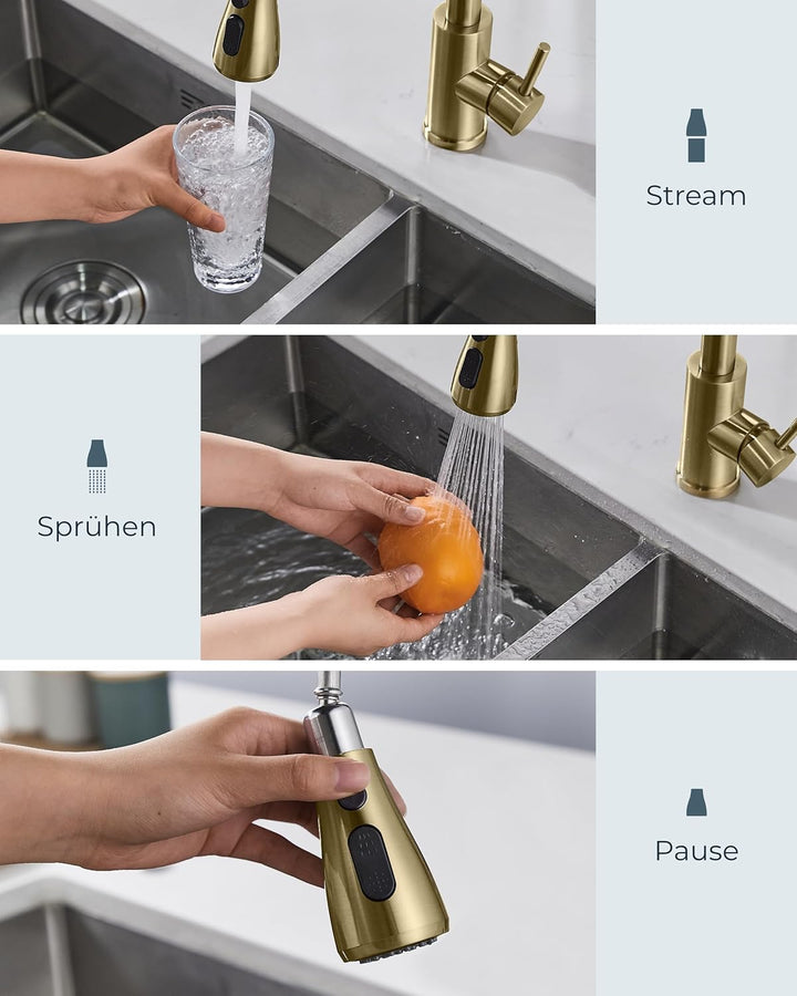 FORIOUS Wasserhahn Küche, Hochdruck Küchenarmatur mit Herausziehbarer Brause Ausziehbar Armatur, Mis