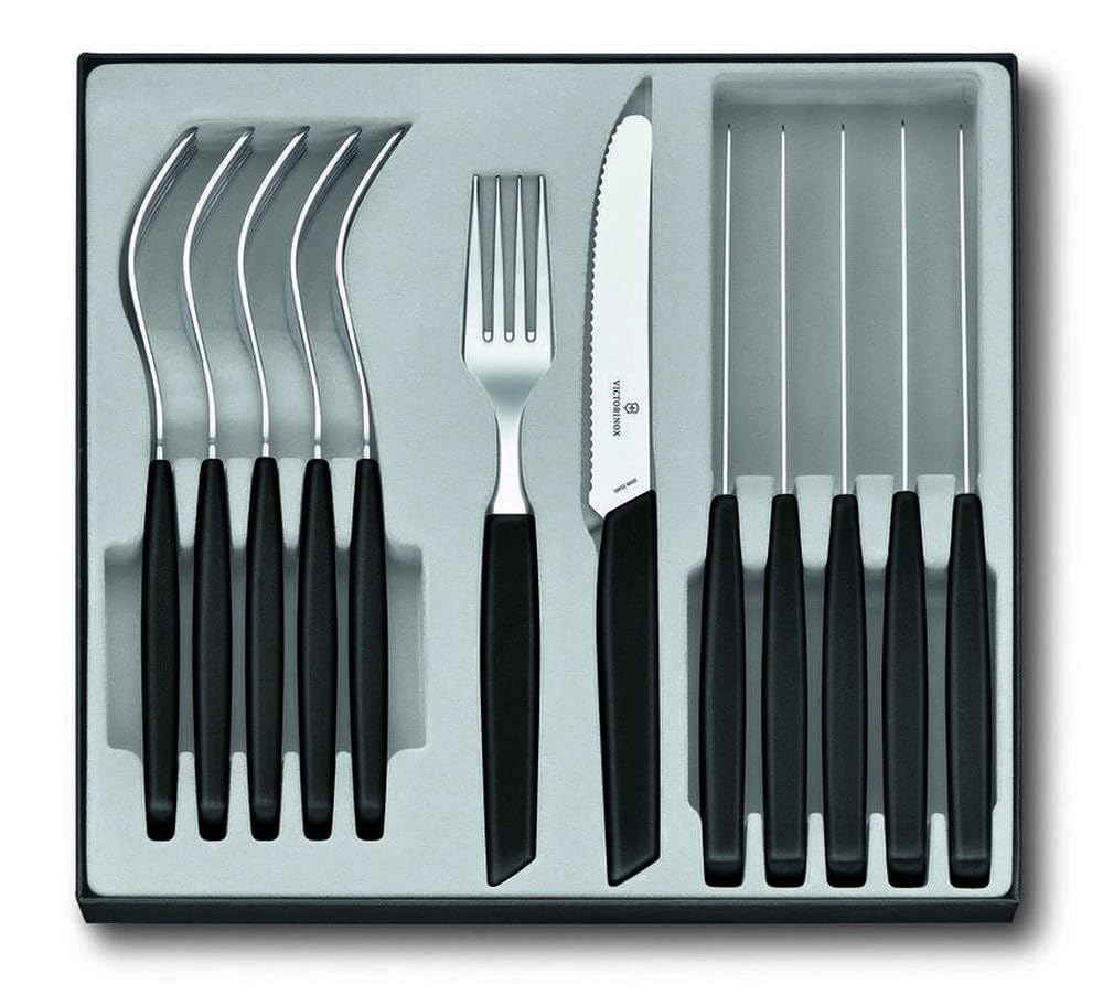 VICTORINOX Swiss Modern Besteck-Set für 6 Personen, 12-teilig, inkl. scharfe Messer mit Wellenschlif