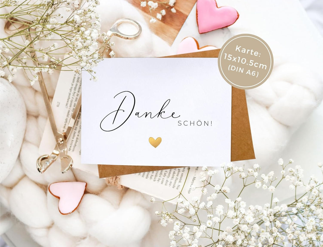 Joli Coon 20 Dankeschön Karten - Danke Karten Set - A6 mit Naturkuvert Danke schön - 20 Karten, Dank