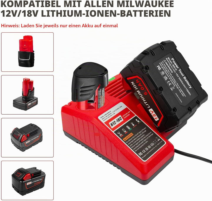 M12 &amp; M18 Ladegerät für Milwaukee M18 M12 akku, KEATFE Doppelte Ports Ersatz-Ladegerät für Milwaukee