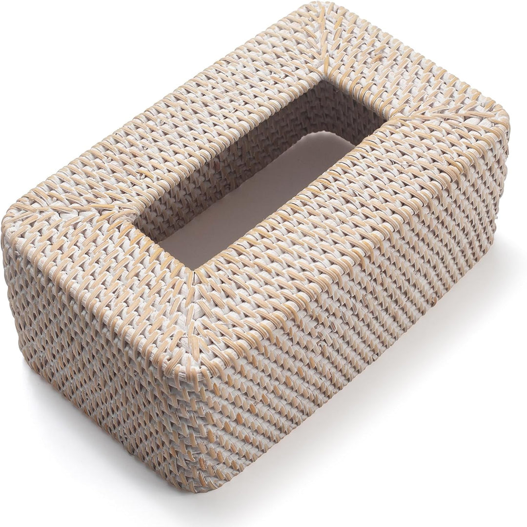 Kosmetiktücherbox aus Rattan, Geflochtener Tücherbox Halter Rechteckig, Gewebter Gesichtstuchhalter,