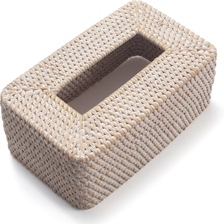 Kosmetiktücherbox aus Rattan, Geflochtener Tücherbox Halter Rechteckig, Gewebter Gesichtstuchhalter,