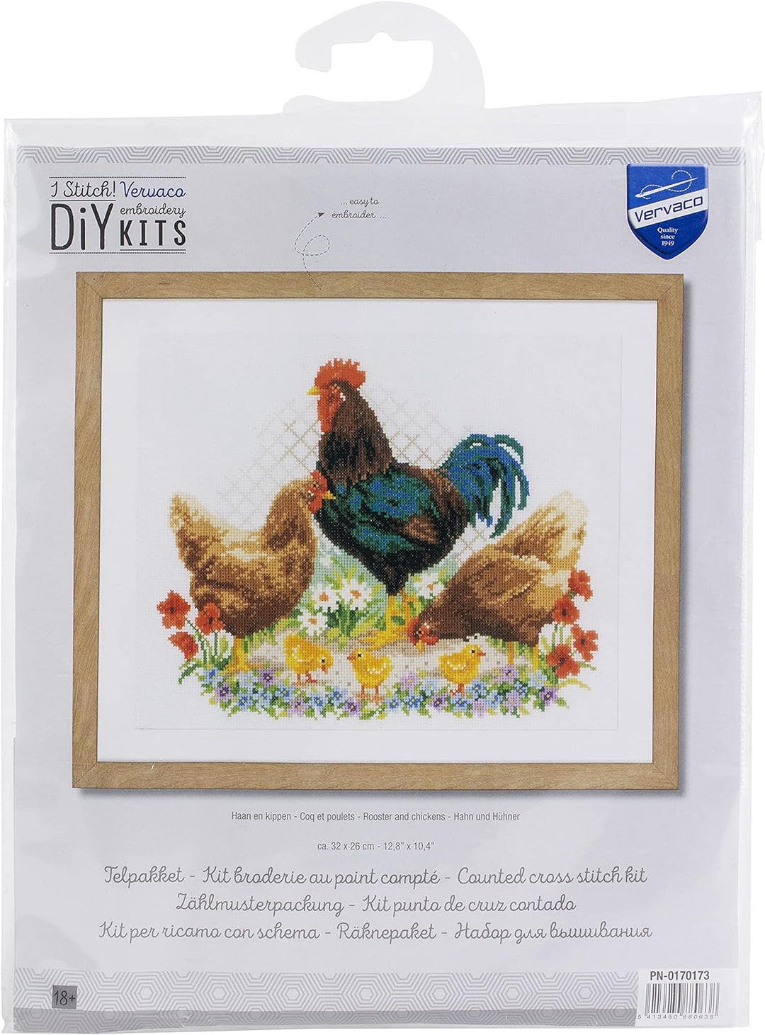 Vervaco PN-0170173 Kreuzstich Set Zählmuster, Baumwolle, Rooster And Chickens (14 Count), OSFA