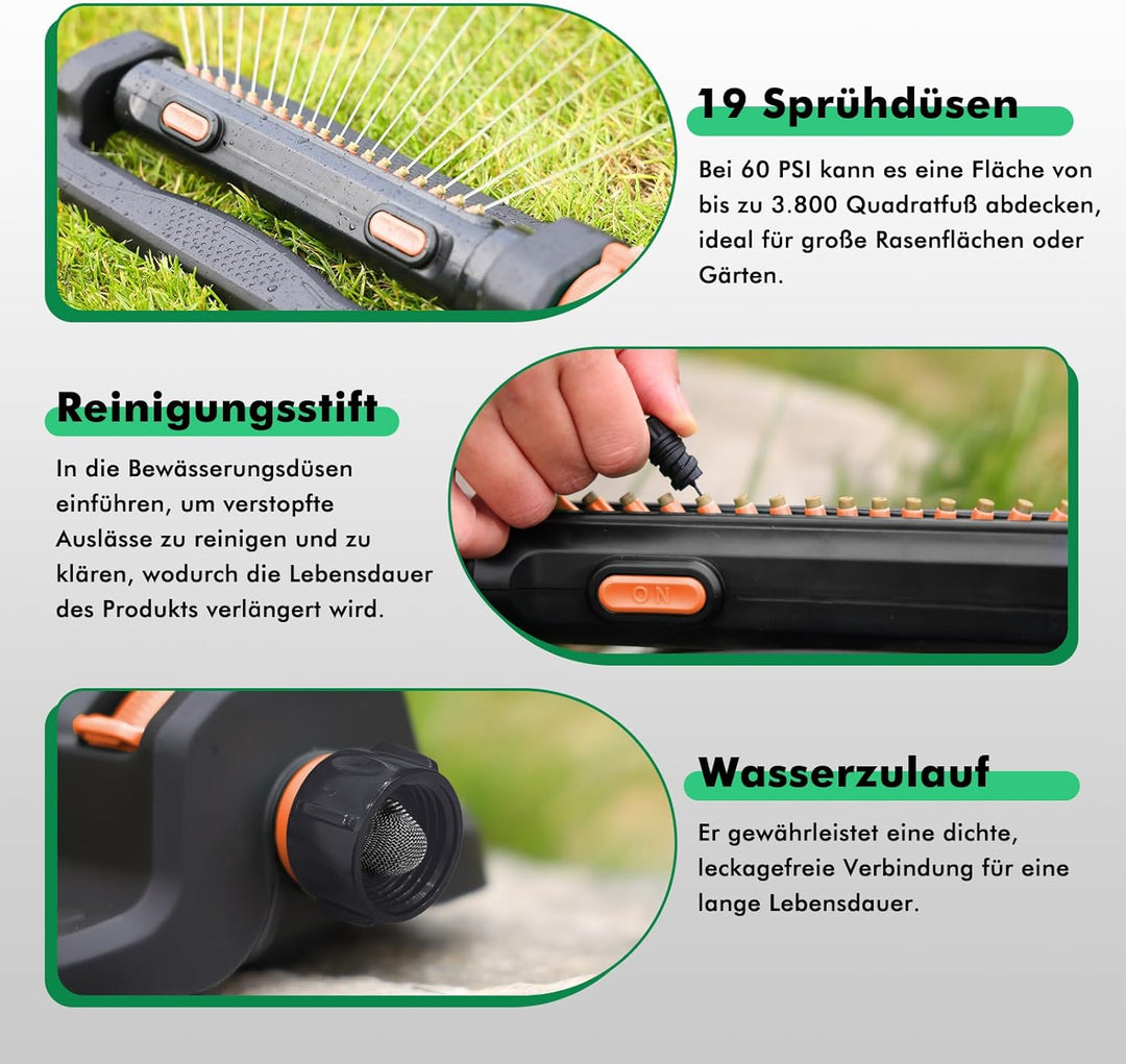 RESTMO Rasensprenger für 4200 m², mit 19 Düsen & Gewichtssockel, Gartensprinkler-System mit Einstell