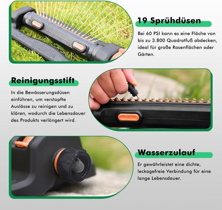 RESTMO Rasensprenger für 4200 m², mit 19 Düsen & Gewichtssockel, Gartensprinkler-System mit Einstell