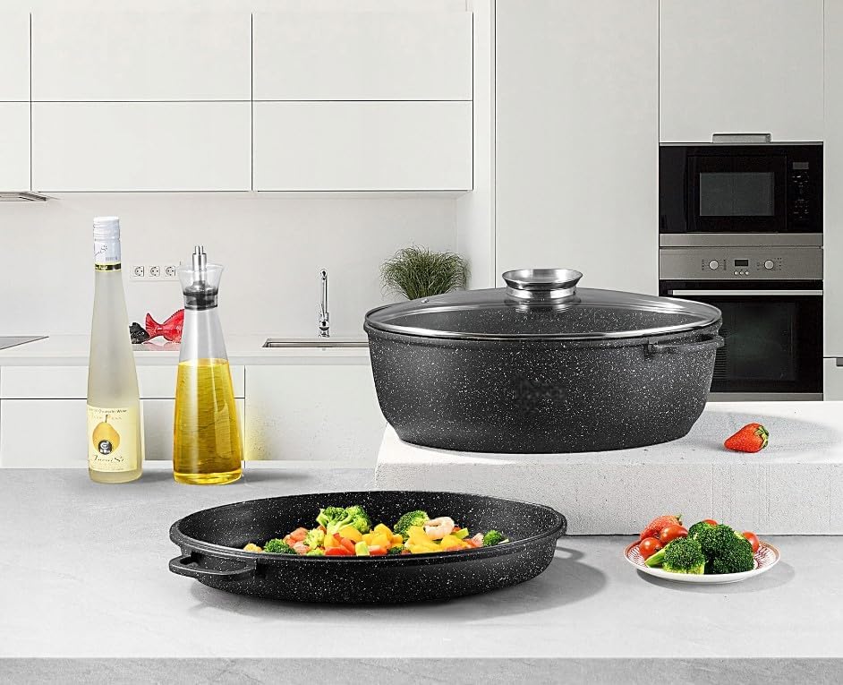 Aluguss Bräter, 8L Alugussbräter,Bratpfanne, zwei in eins, Gänsepfanne KB4036 SCHWARZ