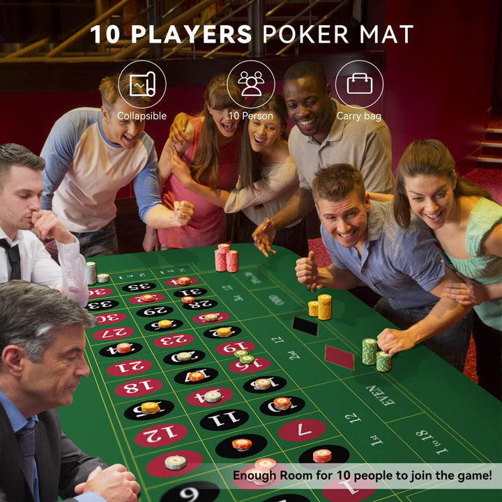 YUZPKRSI 177,8 x 88,9 cm Roulette Casino Matte Roll-up Pokermatte für Tisch mit Tragetasche, profess
