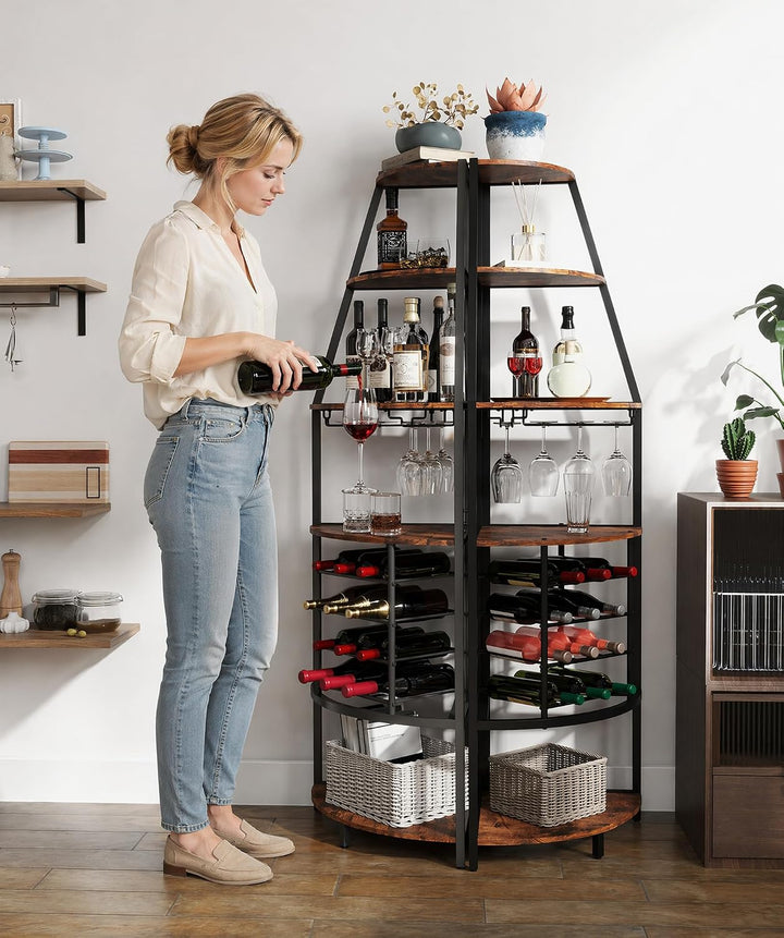 5-stöckiges Eck-Weinregal, stehend Barschrank mit Glashalter and Weinaufbewahrung, industrielles Win
