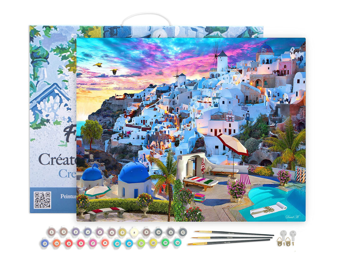 Figured'Art Malen Nach Zahlen Erwachsene Mit Rahmen Santorini - Paint by Numbers Basteln DIY Bastels