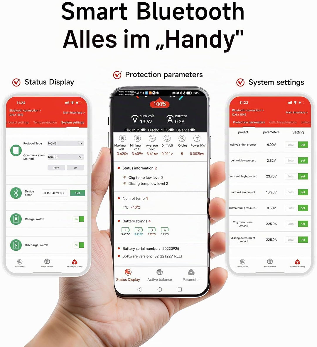 DALY BMS 12V 4S 100A LiFePO4 – Smart Bluetooth Batterieschutzplatine für 12 Volt Lithium Batteriepac