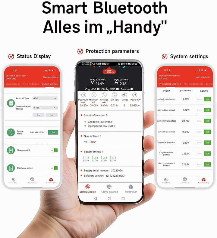 DALY BMS 12V 4S 100A LiFePO4 – Smart Bluetooth Batterieschutzplatine für 12 Volt Lithium Batteriepac