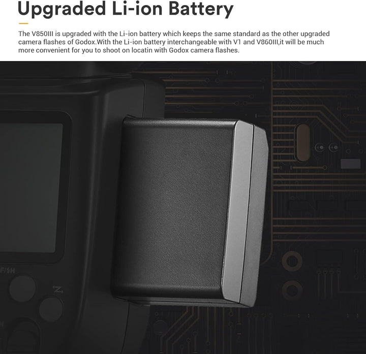 Godox V850III Kamerablitz Speedlite 76Ws, 2600mAh Lithiumbatterie, 1,5s Wiederaufladezeit, 2,4G X Wi