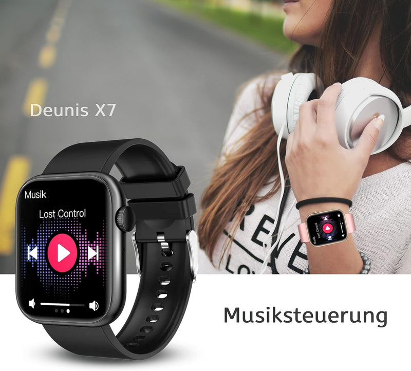 Deunis X7 Smartwatch mit Telefonfunktion 1,85 Zoll Damen Herren, Fitness Tracker, Schlafmonitor, Sch