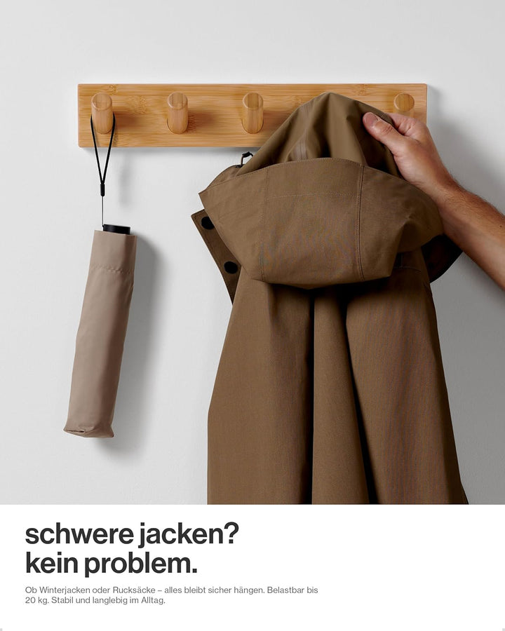 LARHN Garderobenleiste Holz mit 5 Haken XL, 42cm - Wandgarderobe, Jackenhalter Wand, Hakenleiste Gar