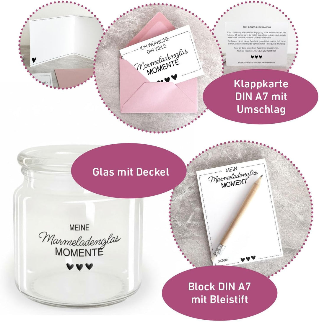 Glücks- Marmeladenglasmomente – Geschenk für Frauen, Schwester, Mitbringsel, Kleinigkeit Mit Glas, M