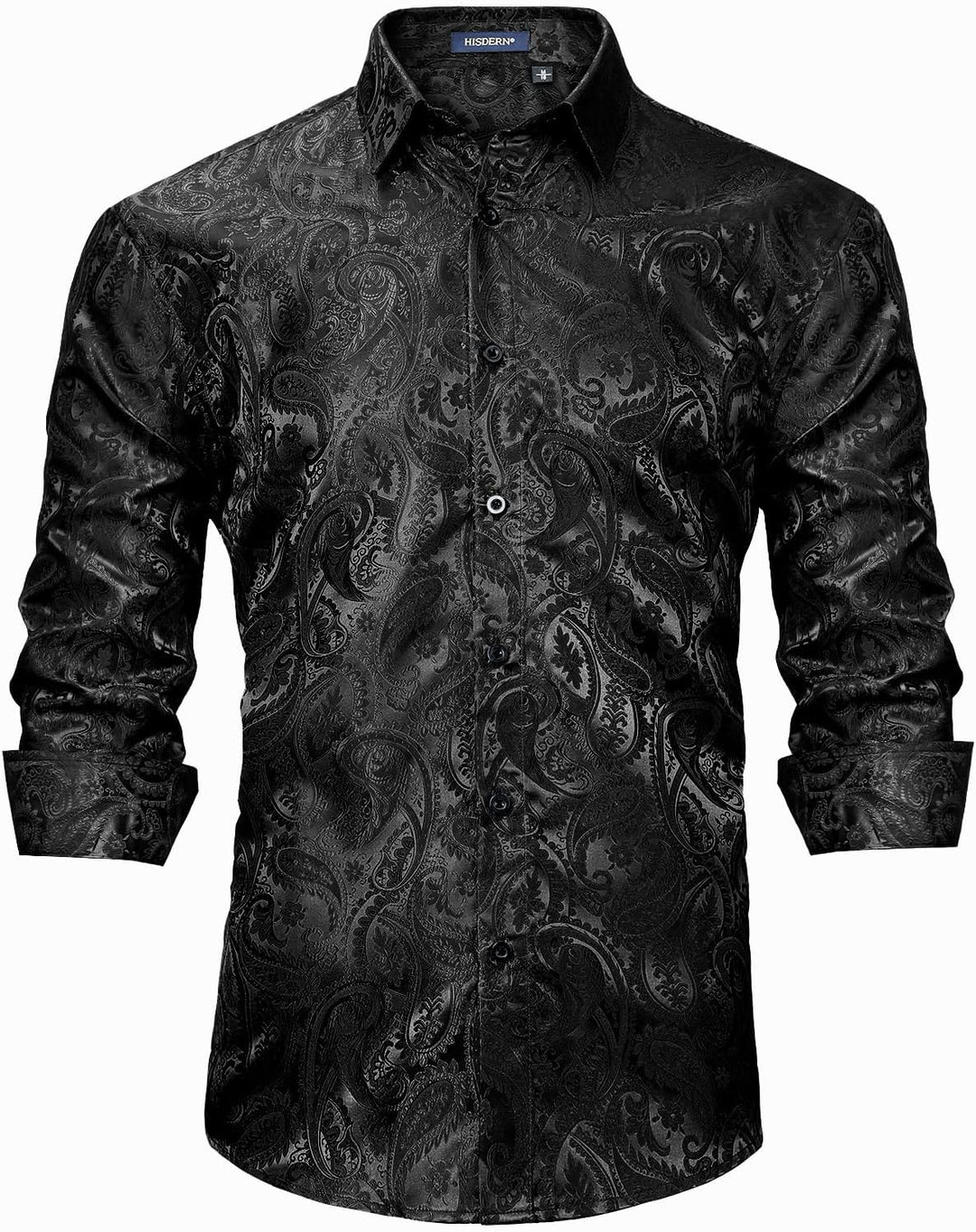 HISDERN Herren Paisley Hemd Langarm Satin Blumen Muster Hemd für Männer Jacquard Stickerei Freizeith