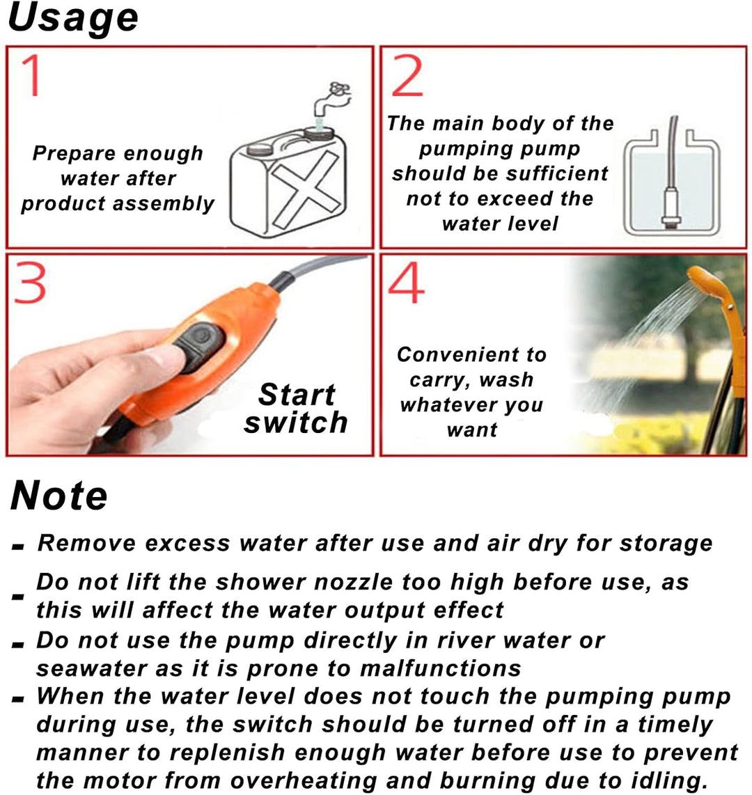 PORFOYO Campingdusche Camping Dusche, 12V Tragbare Campingdusche mit Handbrause und Schlauch, Campin