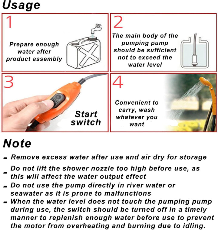 PORFOYO Campingdusche Camping Dusche, 12V Tragbare Campingdusche mit Handbrause und Schlauch, Campin