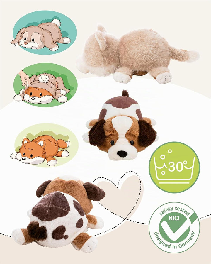 Kuscheltier Katze &amp; Hund 25cm mit Wendefunktion 2in1 - beige - Stofftier aus weichem Plüsch, niedlic