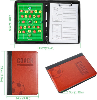MKNZOME Professional Tragbar Taktikboards, Magnet Fussball Coach-Board Taktikmappe Coach-Mappe mit T
