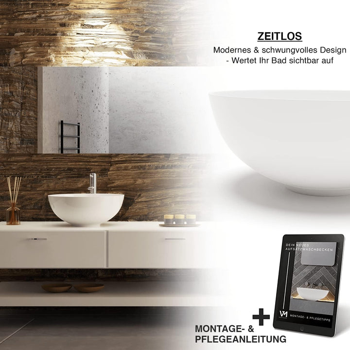 VMbathrooms Premium Waschbecken Rund mit Lotus-Effekt | 36x 36x 15,5 cm |Aufsatzwaschbecken für das
