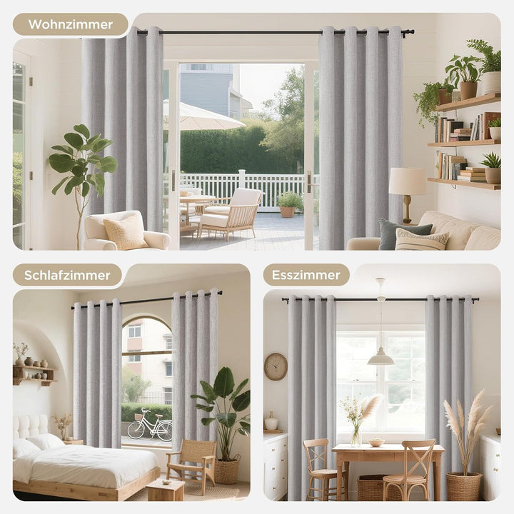 Joydeco 100% Blickdichte Vorhänge mit Ösen Gardinen Leinenoptik 2 Stück, Verdunkelungsvorhang Leinen