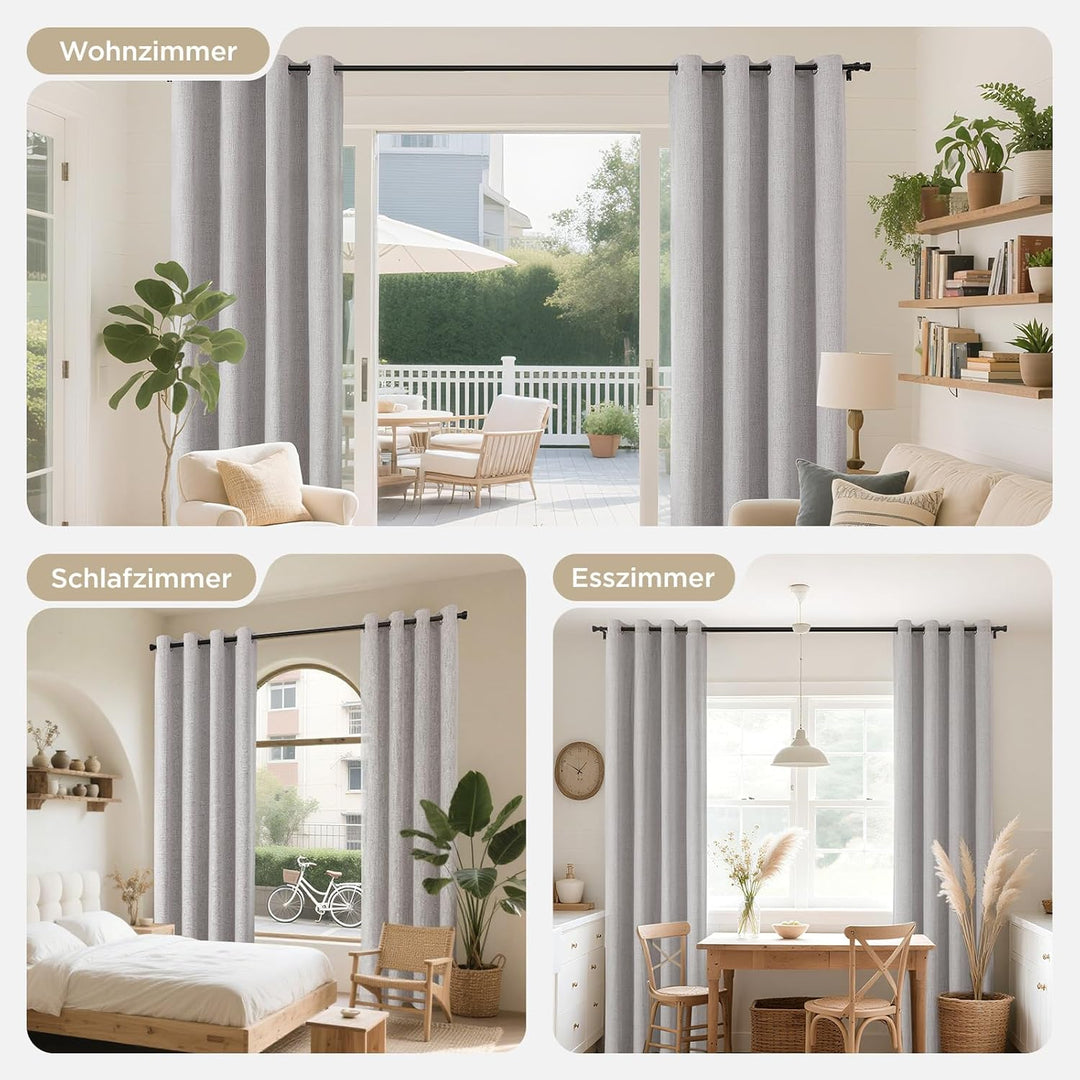 Joydeco 100% Blickdichte Vorhänge mit Ösen Gardinen Leinenoptik 2 Stück, Verdunkelungsvorhang Leinen