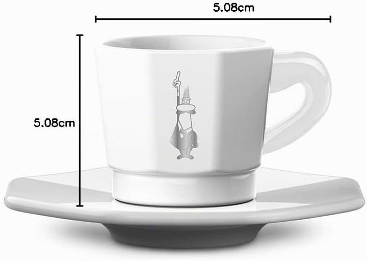Bialetti Octagonal Cups, Set 4 Cups, White and Silver, 75 ml,