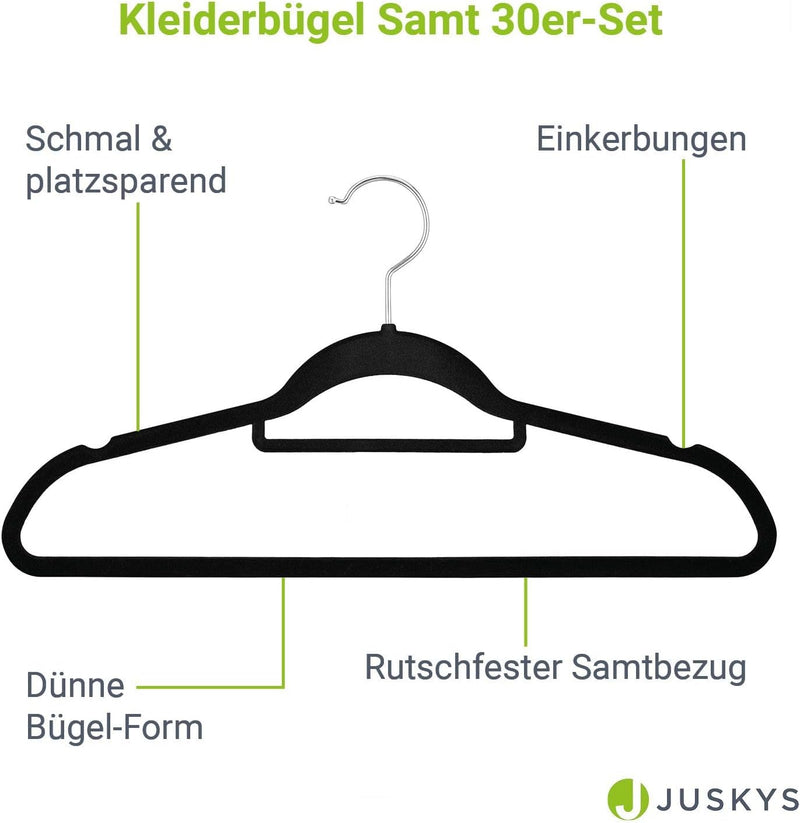 Juskys Kleiderbügel Samt 50er Set - Bügel rutschfest, schmal, platzsparend - Samtbügel beflockt - Ha