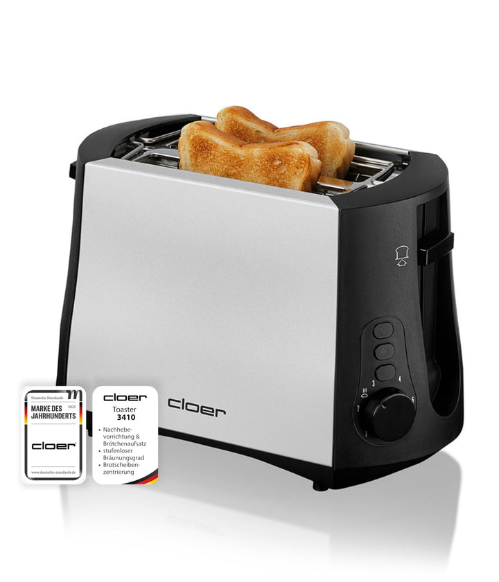 Cloer 3410 Toaster / 825 W / für 2 Toastscheiben / integrierter Brötchenaufsatz / Nachhebevorrichtun
