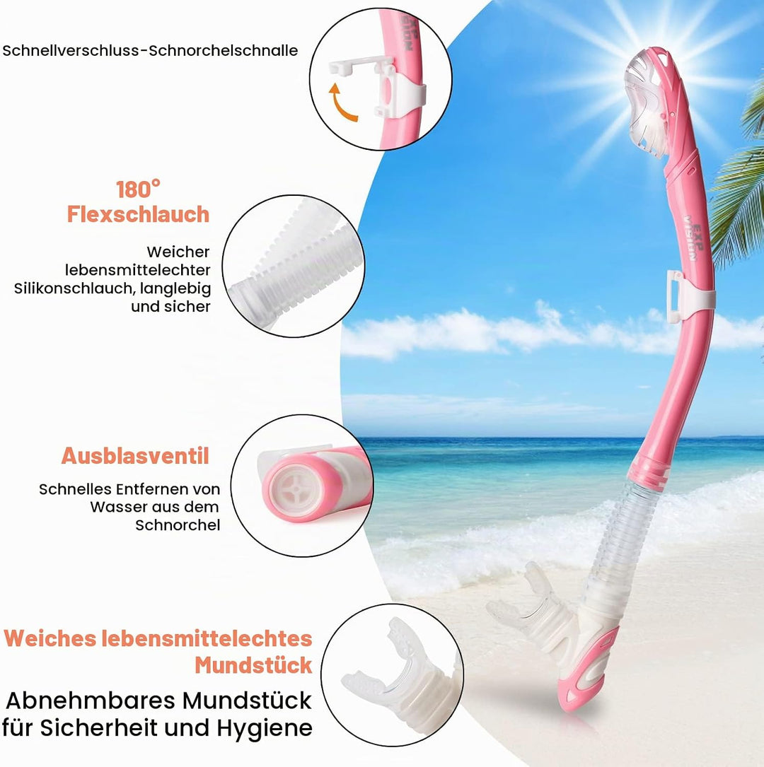 Trockenschnorchel-Set, Pano 3-Fenster-Schnorchelmaske, Anti-Fog-Taucherbrille und Schnorchel, profes