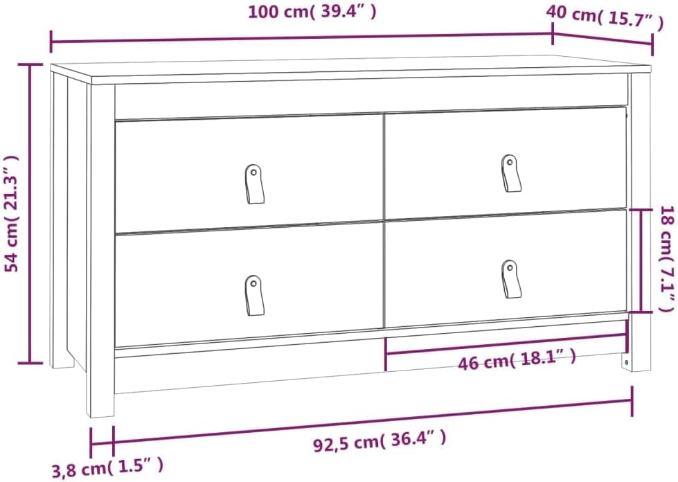 FIRBNUS 100x40x54 cm Beistellschrank Seitenschrank Konsolenschrank mit 4 Schubladen Badezimmerschran