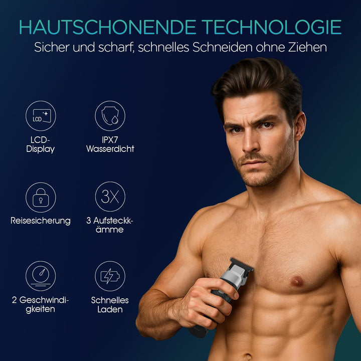 VOYOR Barttrimmer Herren,Ganzkörper Haarpflege,Rasierer und Haarschneider für Gesicht,Kopf und Körpe
