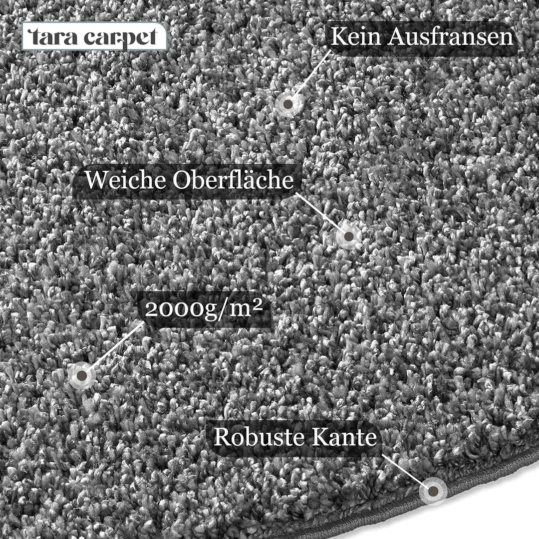 Taracarpet Shaggy Teppich Wohnzimmer Venezia Hochflor Langflor Teppiche modern Anthrazit 120 cm rund