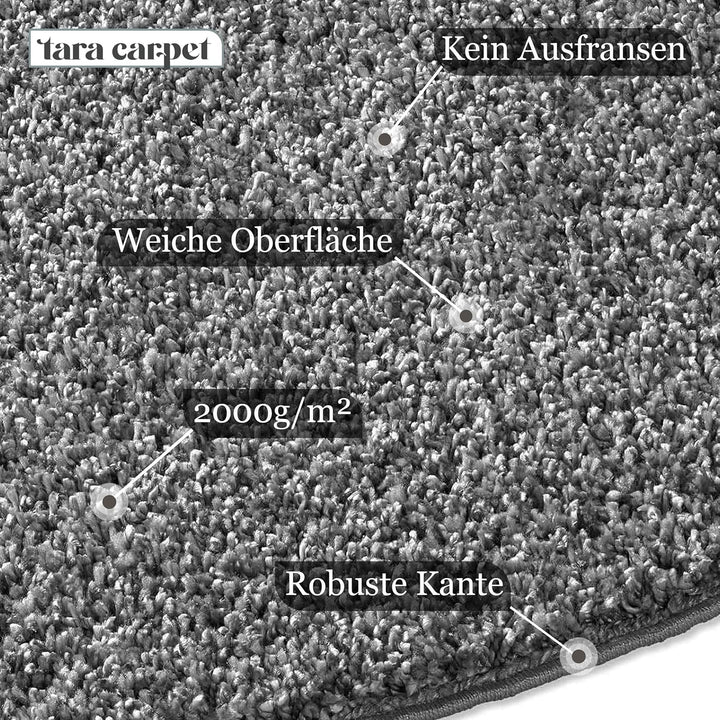 Taracarpet Shaggy Teppich Wohnzimmer Venezia Hochflor Langflor Teppiche modern Anthrazit 120 cm rund