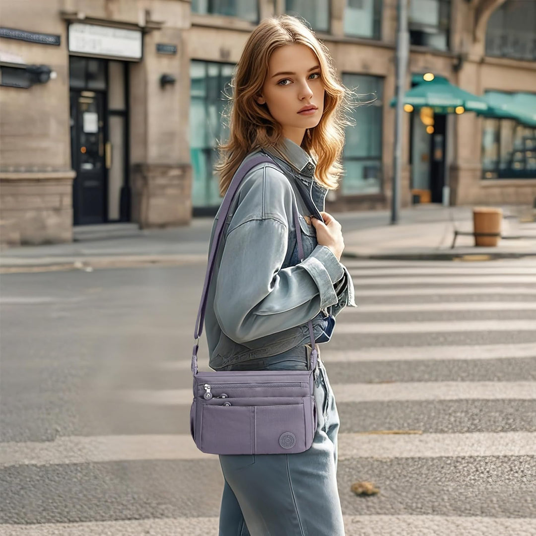 DIRRONA Beiläufig Damen Umhängetasche Multi Pocket Crossbody Bag Mittelgrosse Umhängetasche Aus Nylo