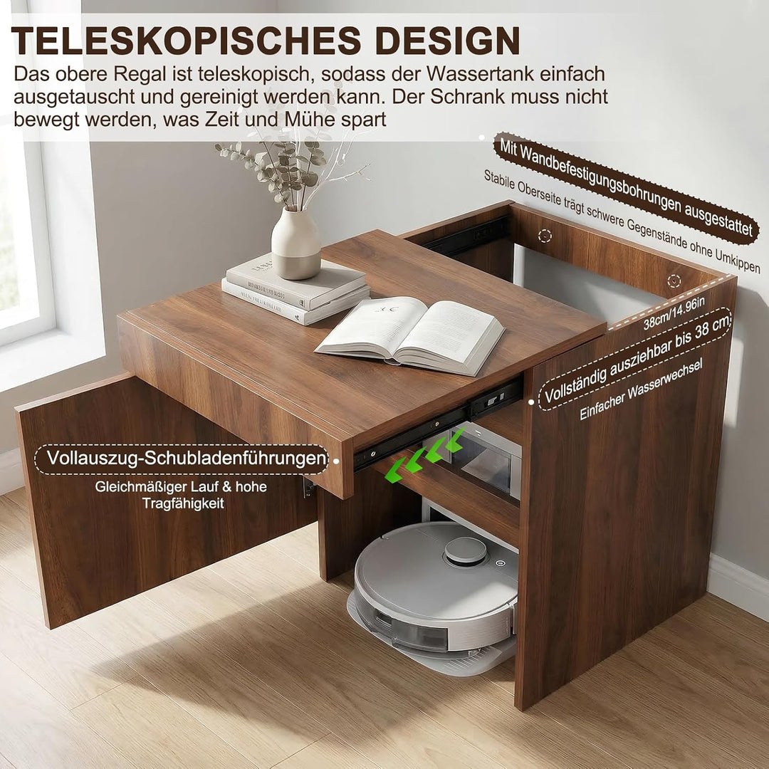 Robot Vacuum Storage Cabinet with Doors Robot Vacuum Cabinet with Pull-Out Top Wood Freestanding Rac