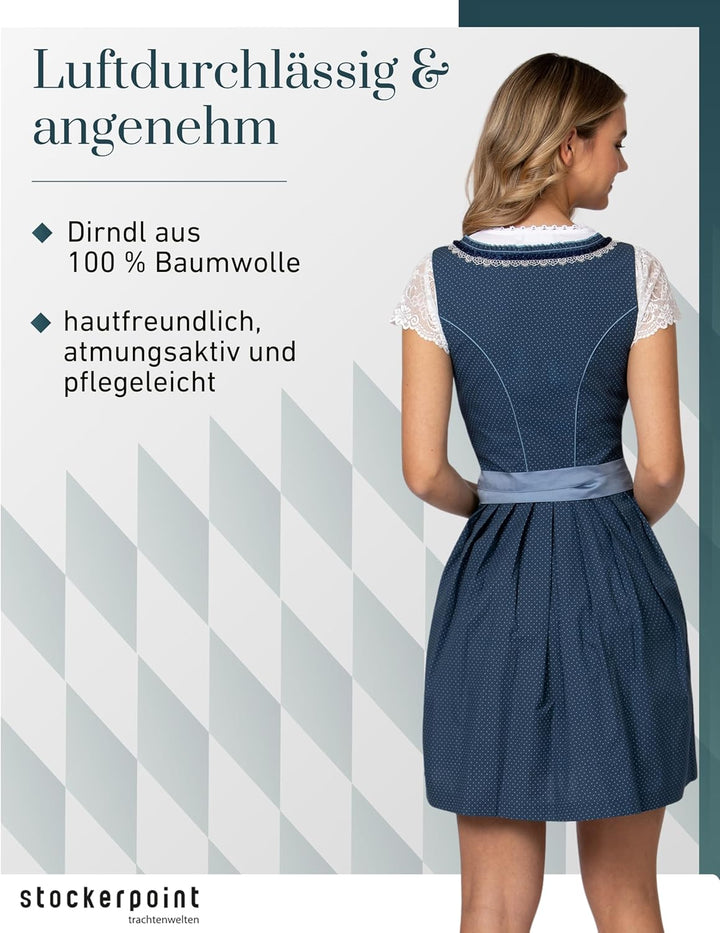 Stockerpoint Damen Dirndl Harper Kleid für besondere Anlässe 48 Blau, 48 Blau