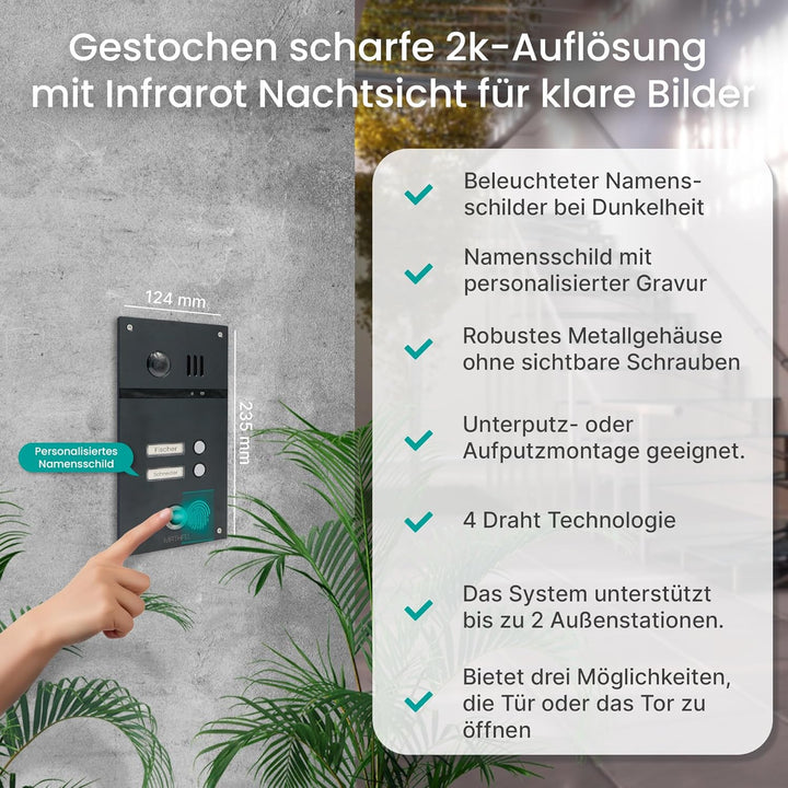 MATHFEL 2 Familienhaus 4 Draht Video Fingerprint Türsprechanlage Gegensprechanlage Fischaugenkamera