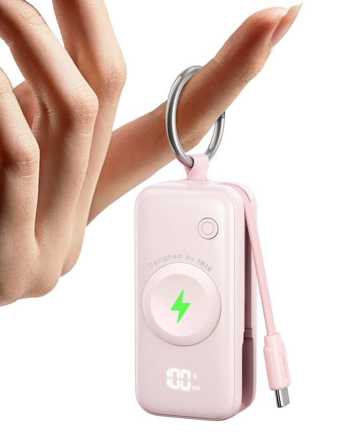 INIU Power Bank für Apple Watch, 5000mAh Powerbank mit eingebautem Kabel, Schlankes Reise Schlüssela