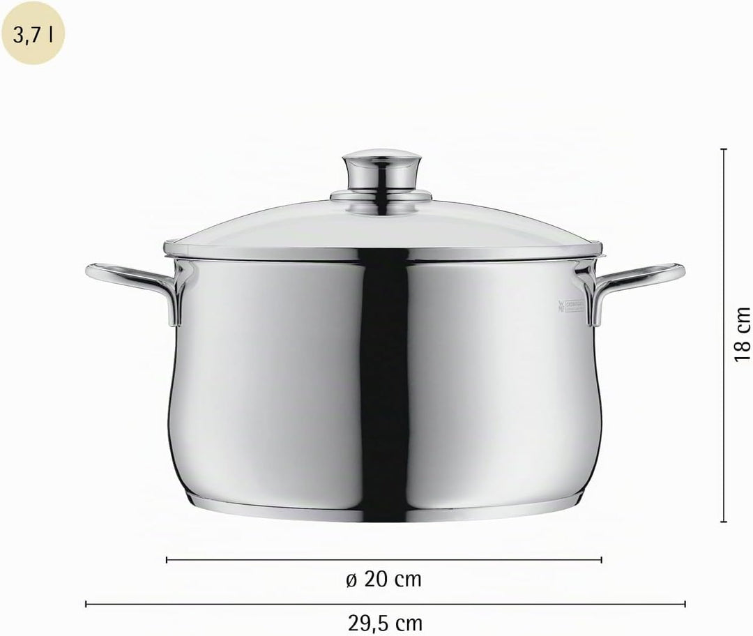 WMF Diadem Plus Kochtopf gross 20cm, Glasdeckel, Fleischtopf Induktion 3,7l, Cromargan Edelstahl pol