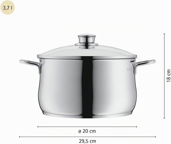 WMF Diadem Plus Kochtopf gross 20cm, Glasdeckel, Fleischtopf Induktion 3,7l, Cromargan Edelstahl pol