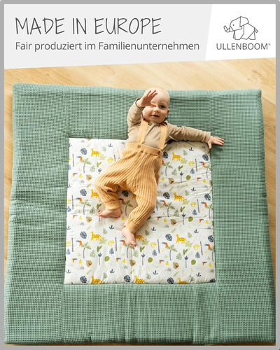 ULLENBOOM Baby Krabbeldecke 100x100 cm gepolstert - Salbeigrün-Regenwald (Made in EU) - Krabbeldecke
